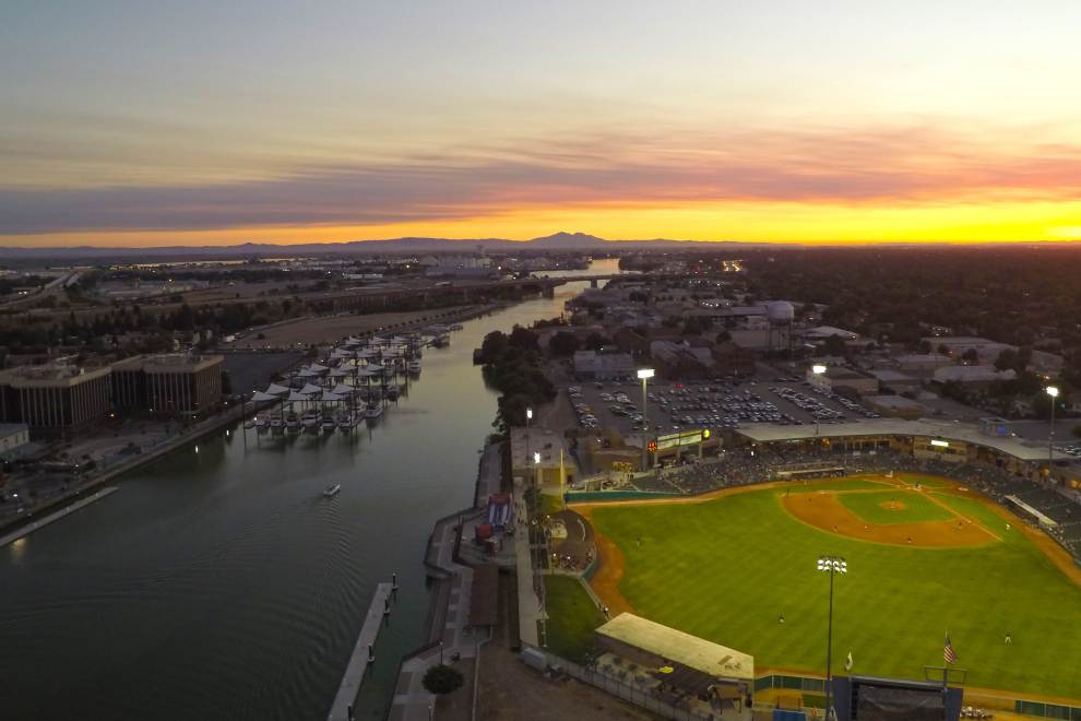 Stockton aerial sunset ballpark